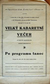 Praha-Vinohrady , Český Lev, Kabaretní večer - plakát, 1924