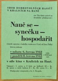 Kralice, Hasiči, Nauč se synečku hospodařit - plakát, 1942