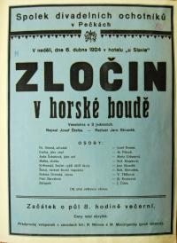 Pečky, Tyl, Zločin v horské boudě - plakát, 1924