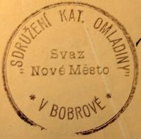 Bobrová, Katolická omladina, razítko spolku, 1936