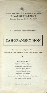 Brno, Svatoboj, Záhořanský hon - program, 1957