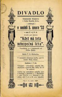 Cedar Rapids, Ochotnické družstvo, Když má teta nebezpečná léta - program, 1933