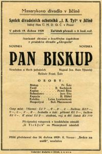 Jičín, Tyl, Pan biskup - plakát, 1929