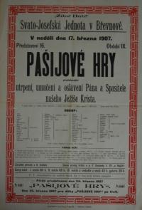 Praha-Břevnov, Sv.Josefská jednota, Pašijové hry - plakát, 1907