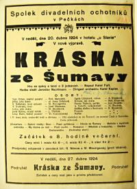 Pečky, Tyl, Kráska ze Šumavy - plakát, 1924