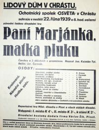 Chrást, Osvěta, Paní Marjánka, matka pluku – plakát, 1939