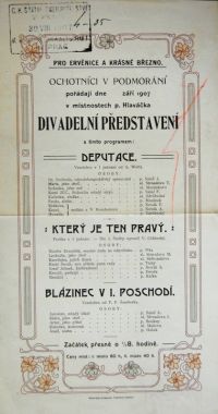 Podmoráň (Ervěnice, Krásné Březno), Ochotníci v Podmorání,Deputace - Který je ten pravý - Blázinec v 1.poschodí - plakát, 1907