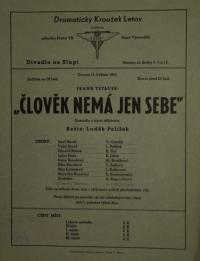 Praha-Letňany, Letov, DrKr, Člověk nemá jen sebe - plakát, v Divadle Na Slupi, 1941