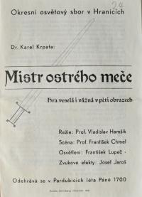 Hranice, o. Přerov, Okresní osvětový sbor, Mistr ostrého meče - program, s.a.